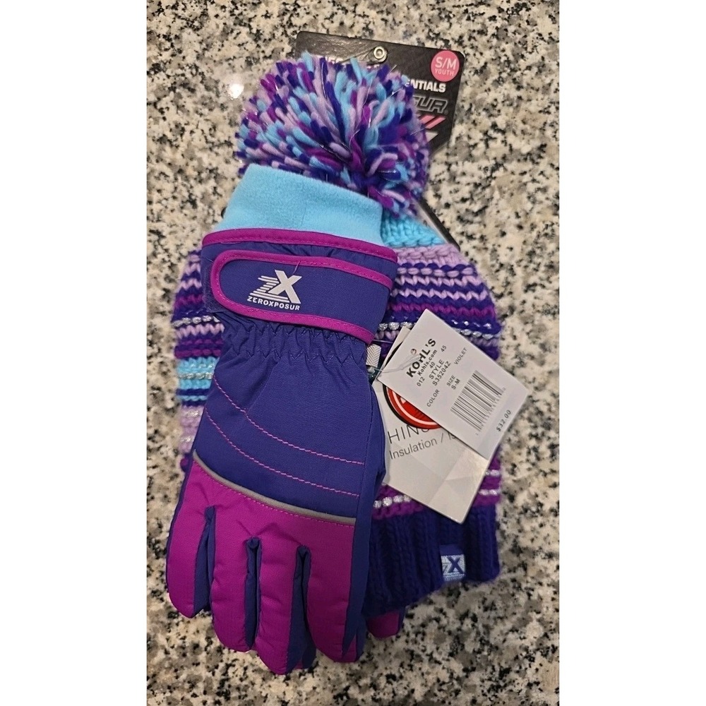 NEW ZeroXposur Purple Youth Girl Hat/Glove Set SIZE S/M